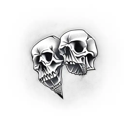 skull biting knife tattoo design idea