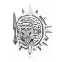 aztec biting knife tattoo design idea
