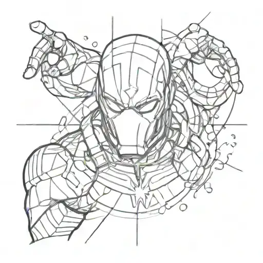 An abstract representation of the client's favorite Marvel character intertwined with artistic elements, reflecting their passion for art and comics tattoo design idea