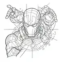 An abstract representation of the client's favorite Marvel character intertwined with artistic elements, reflecting their passion for art and comics tattoo design idea