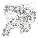 An abstract representation of the client's favorite Marvel character intertwined with artistic elements, reflecting their passion for art and comics tattoo design idea