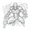 An abstract representation of the client's favorite Marvel character intertwined with artistic elements, reflecting their passion for art and comics tattoo design idea