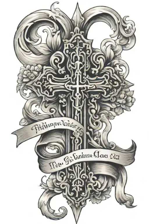 Cross with bible verse name Philippians 4:13 tattoo design idea