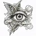 tear droppings coming from an eye with clouds and wings  tattoo design idea