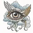 tear droppings coming from an eye with clouds and wings  tattoo design idea