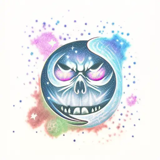 night sky, evil moon, wizard  tattoo design idea