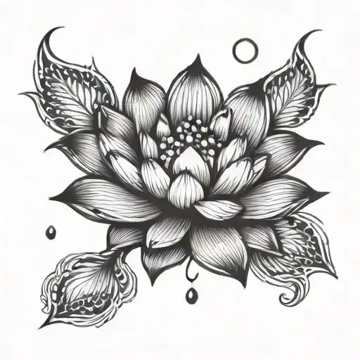 lotus flower w moon rising tattoo design idea