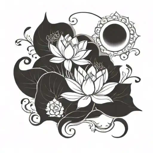 lotus flower with moon behind Hindu style design incorporating elements tattoo design idea