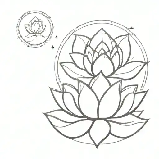 lotus flower with moon behind simple  Hindu style design incorporating elements tattoo design idea