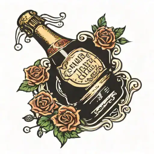 spilled champagne bottle tattoo design idea