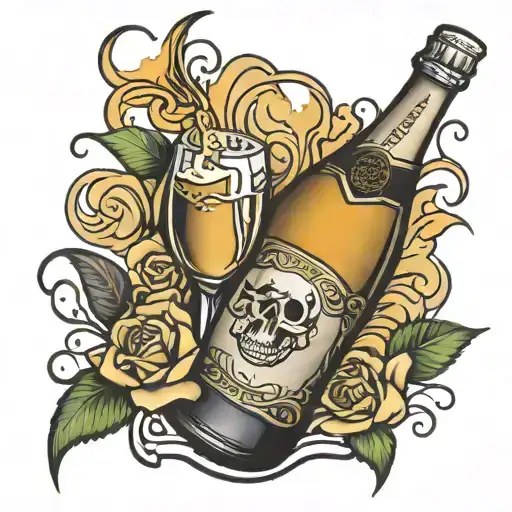 spilled champagne bottle tattoo design idea