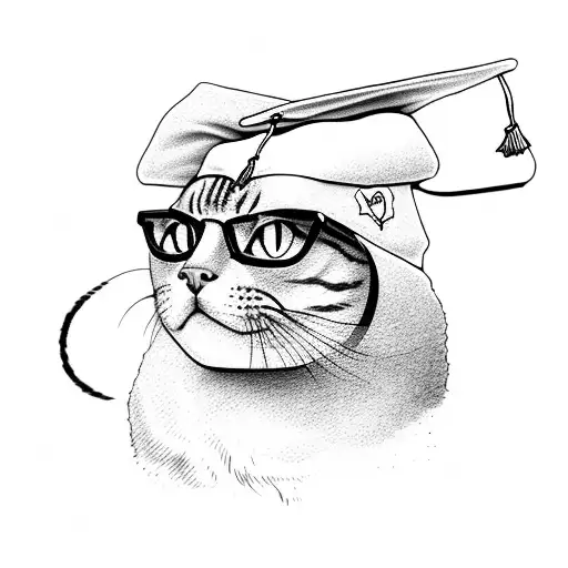 A cat wearing glasses and a graduation cap tattoo design idea