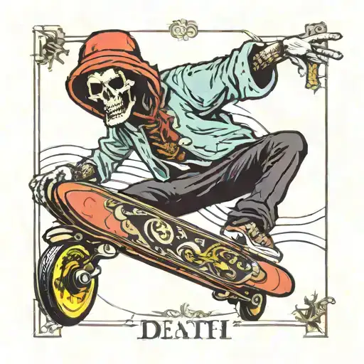 death tarot card featuring skateboarder doing a kickflip tattoo design idea