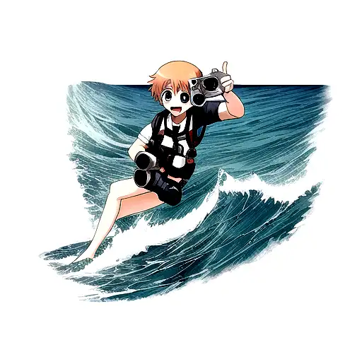 ocean wave and camera tattoo design idea