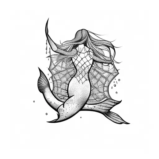 mermaid in a net tattoo design idea
