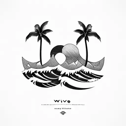 waves with palm trees tattoo design idea