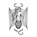 mermaid caught in a fishing net tattoo design idea