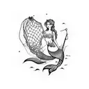 mermaid caught in a fishing net tattoo design idea