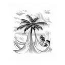 waves with palm trees tattoo design idea