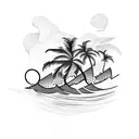 waves with palm trees tattoo design idea