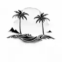 waves with palm trees tattoo design idea