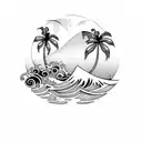 waves with palm trees tattoo design idea