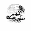 waves with palm trees tattoo design idea