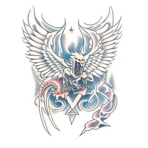 angel of death with dragon on the side tattoo design idea