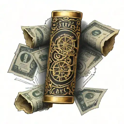 An intricate gold bar tattoo with stock market symbols and Forex patterns intertwined tattoo design idea