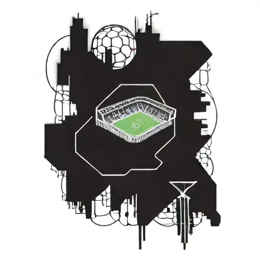 An abstract design featuring the Ibrox stadium intertwined with electrical circuit patterns, showcasing your love for soccer and your work as an electrician tattoo design idea