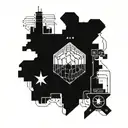 An abstract design featuring the Ibrox stadium intertwined with electrical circuit patterns, showcasing your love for soccer and your work as an electrician tattoo design idea