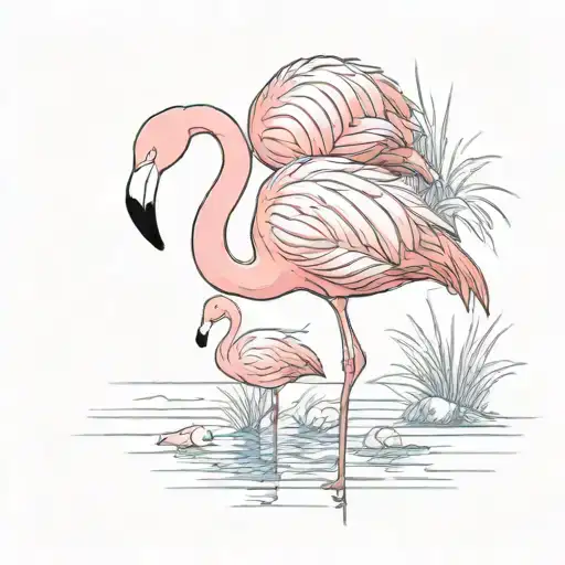 mom and baby flamingo tattoo design idea