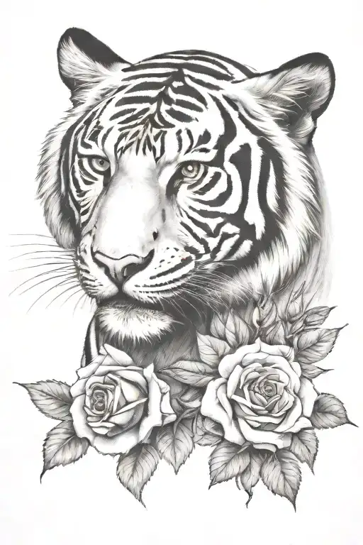 white tiger and roses   tattoo design idea