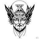 sleeve tattoo design, Odin with a thunderbird for the eye he's missing, with a wild card with Charlie day on it tattoo design idea