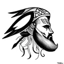 sleeve tattoo design, Odin with a thunderbird for the eye he's missing, with a wild card with Charlie day on it tattoo design idea