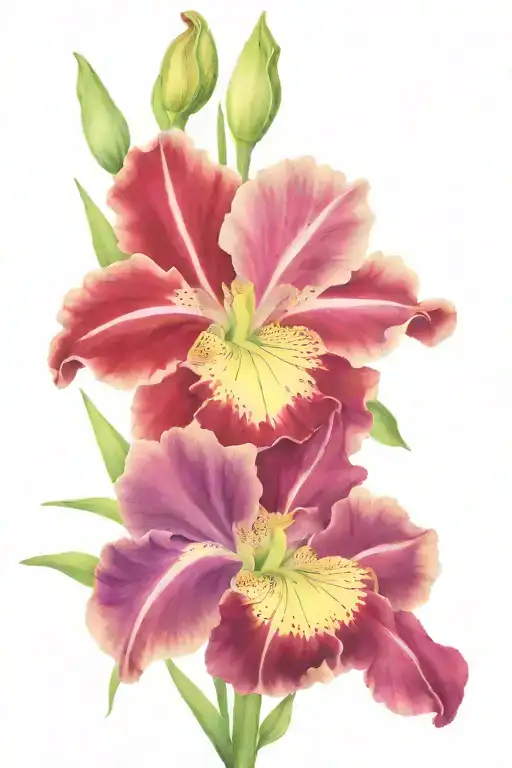 iris, stargazer lily, pansy, English rose, daisy tattoo design idea