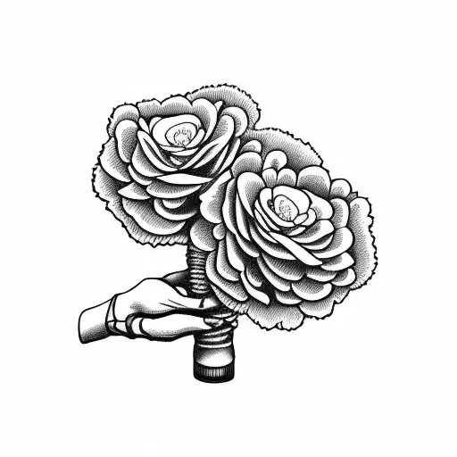 skeleton hand holding carnations tattoo design idea