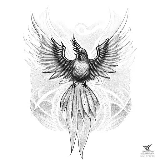 phoenix bird with flames and a feather tattoo design idea