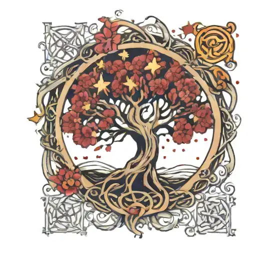 tree of life intertwined with eternal love symbol with stars tattoo design idea