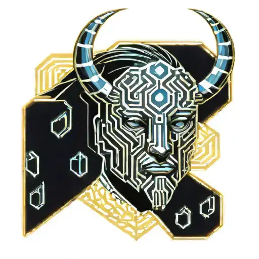 the Greek character Lycaon with cyber sigilism in the background  tattoo design idea