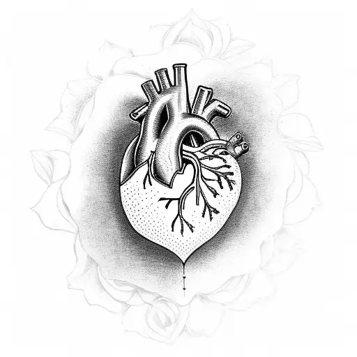 anatomic heart With flowers tattoo design idea