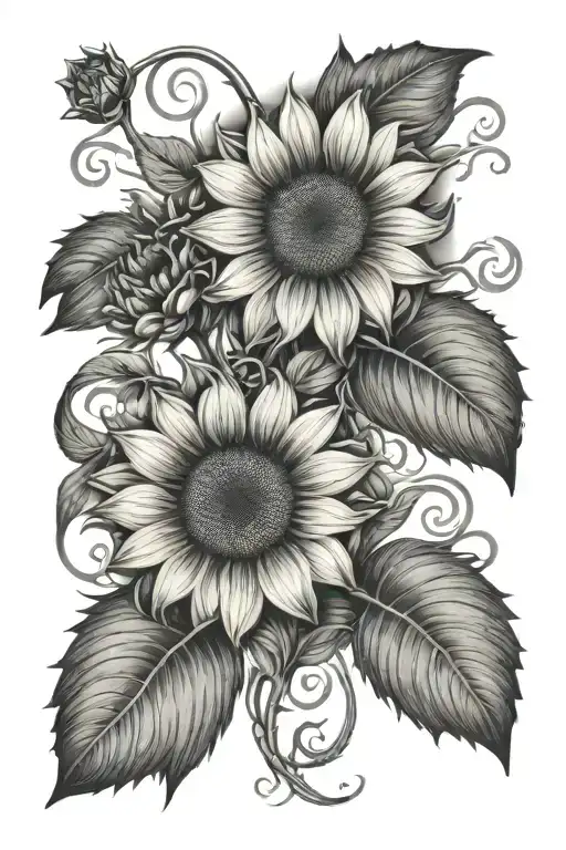 sunflowers and buttercup flowers intertwined   tattoo design idea