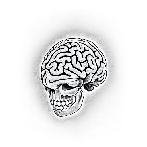 skeleton hand holding a brain tattoo design idea