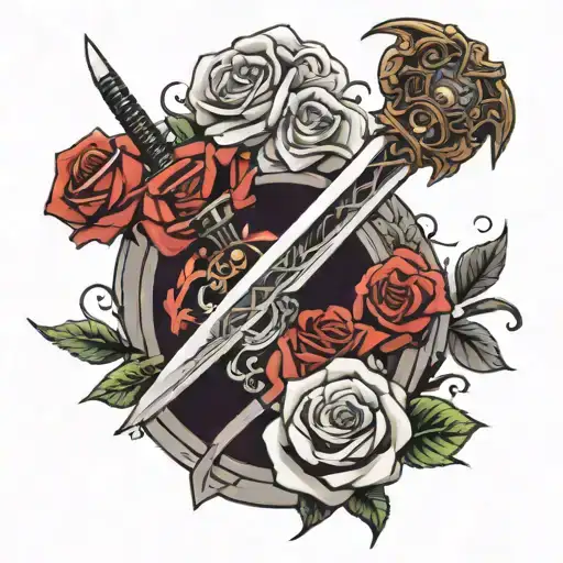Anime sword and roses  tattoo design idea