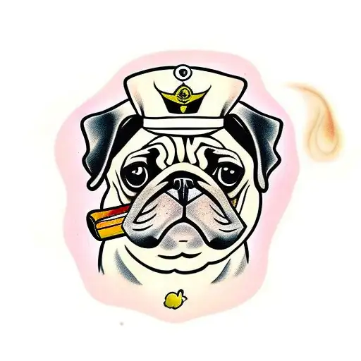 pug smoking a cigar tattoo design idea