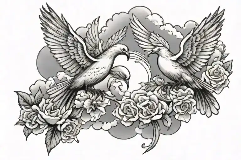 clouds doves crosses tattoo design idea