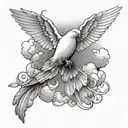 cloud doves and cross sleeve tattoo design idea