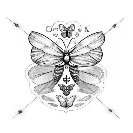butterfly with initials KT and MP written in the wings tattoo design idea