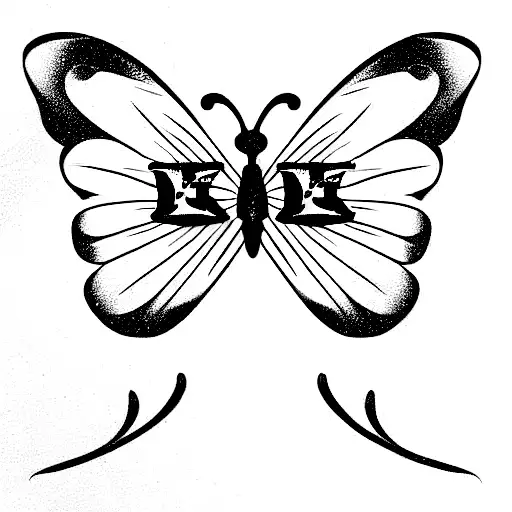 butterfly with initials KT and MP written in the wings tattoo design idea