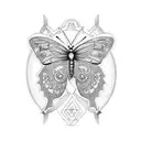 butterfly with initials KT and MP embedded into the wings tattoo design idea